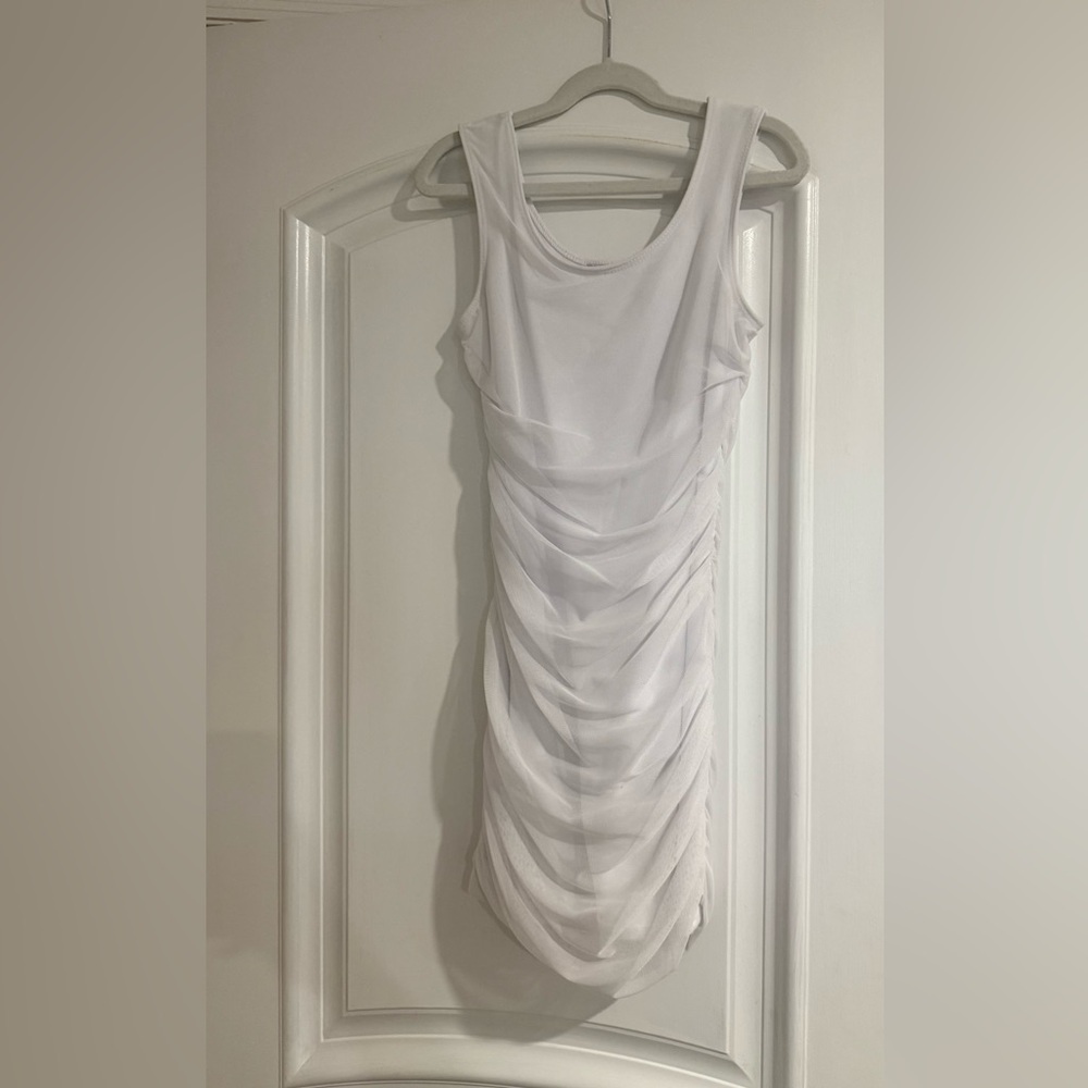 White Ruched Kids Mesh dress